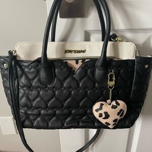 Betsey Johnson Black and Cream Quilted Tote Bag